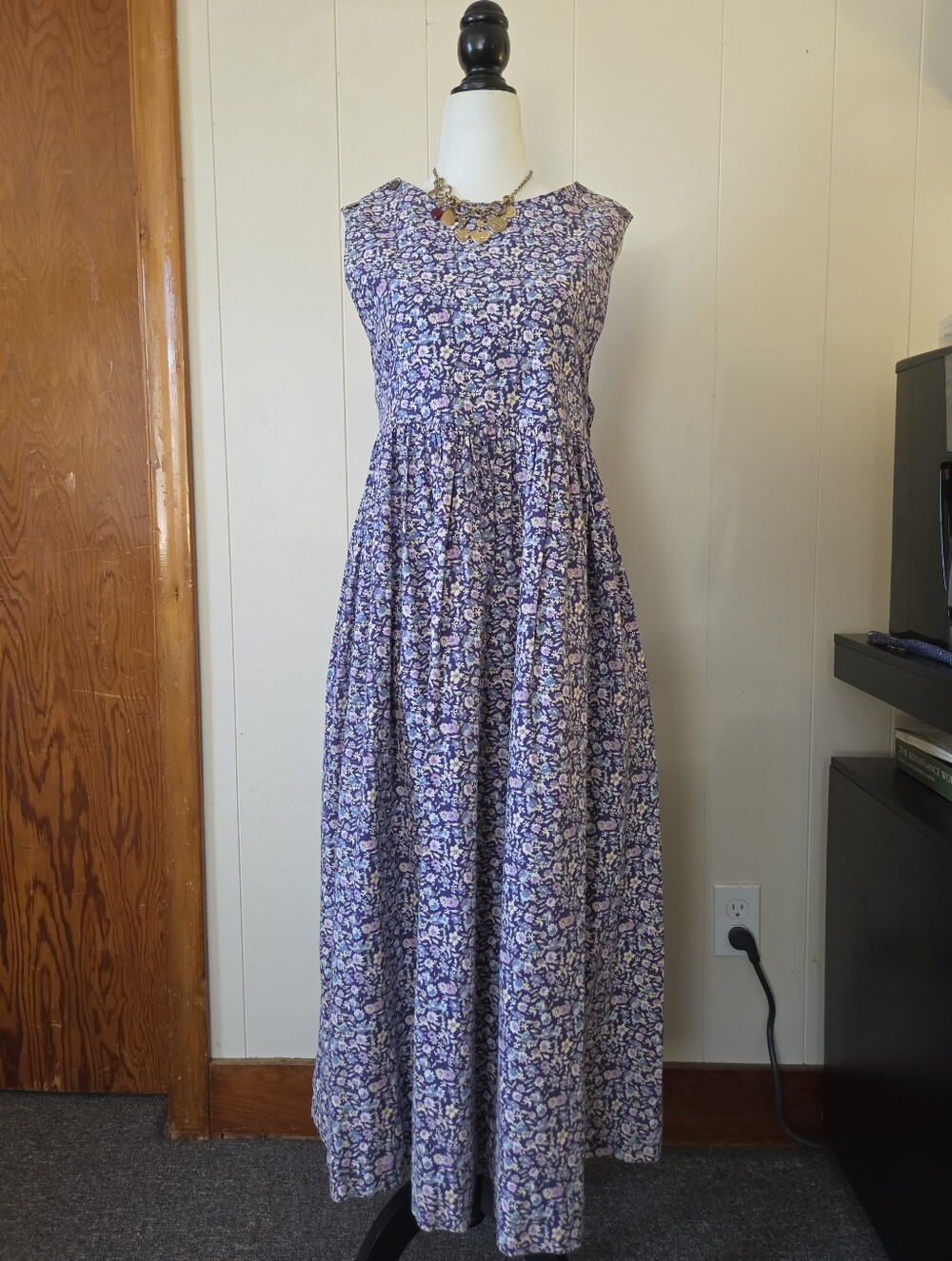 Vintage Laura Ashley | Rare  Pinafore Maxi Dress In A Lilac Floral Print | Sz 10